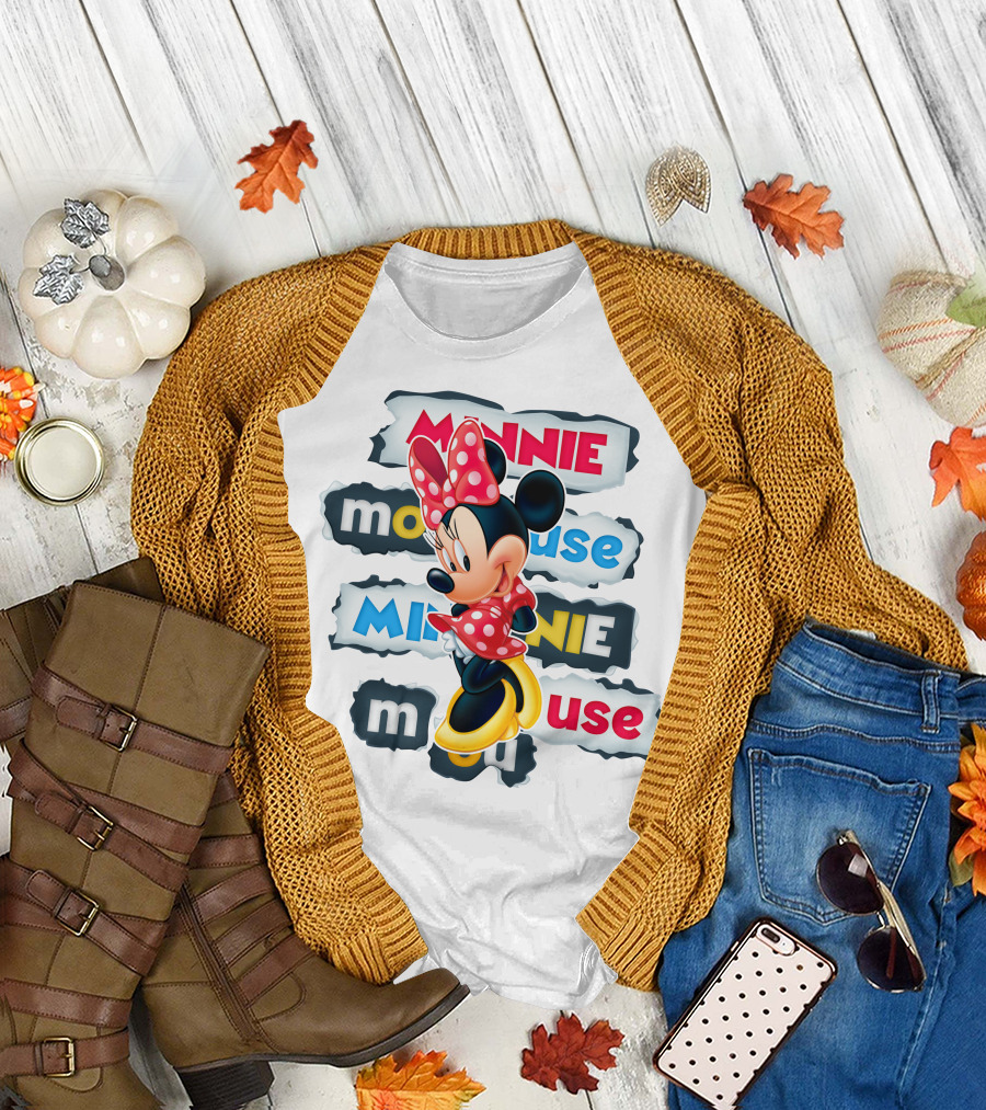 Minnie Mouse Polka Dots Bow Red And Yellow Style T-Shirt