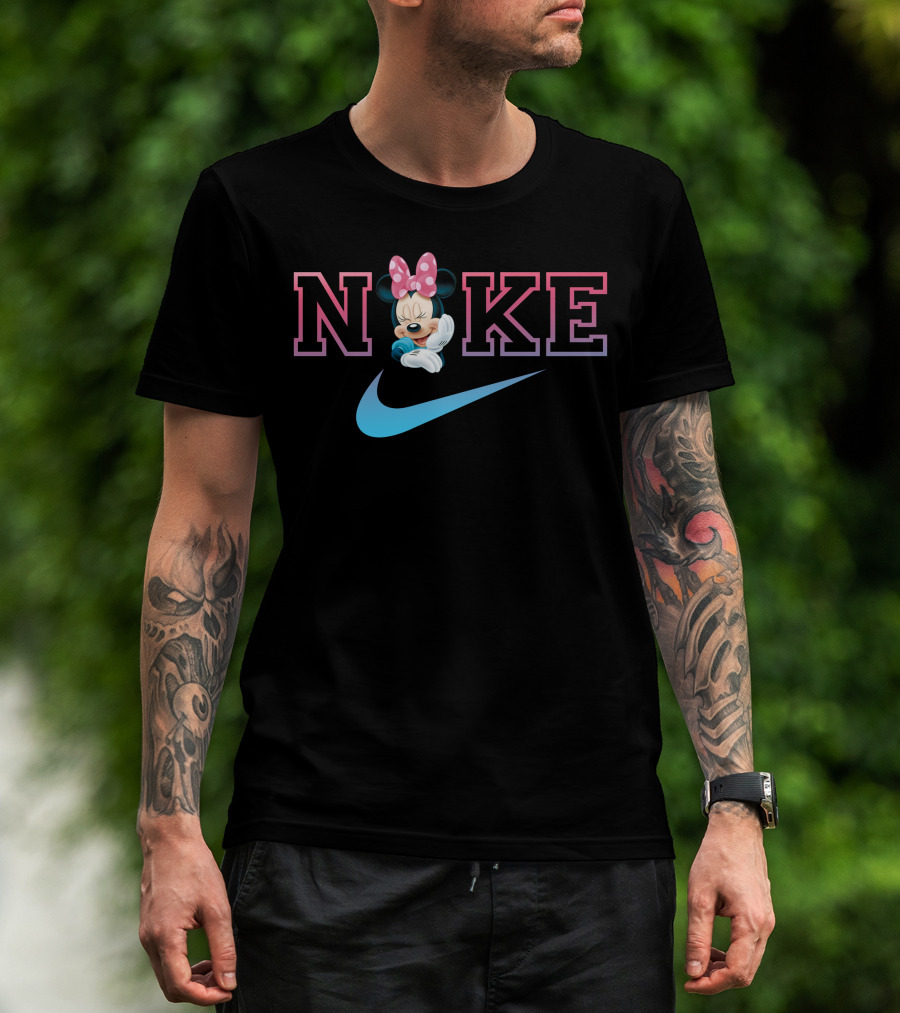 Minnie Nike Logo With Swoosh And Pink Bow T-Shirt