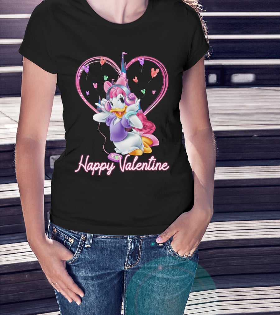 Daisy Duck Happy Valentine Balloons Castle Headphones T-Shirt