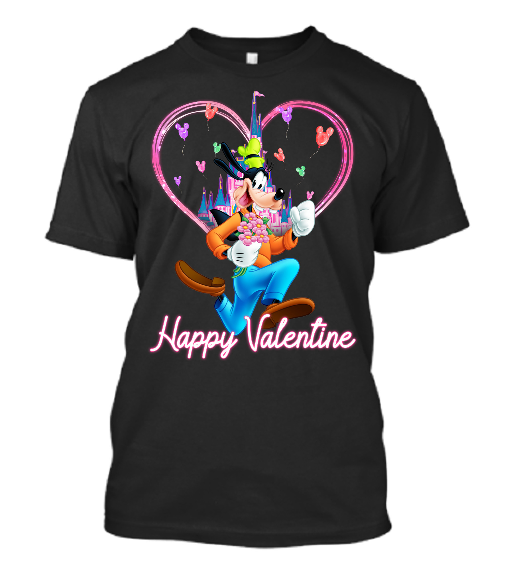 Goofy Happy Valentine Castle Balloons Bouquet T-Shirt