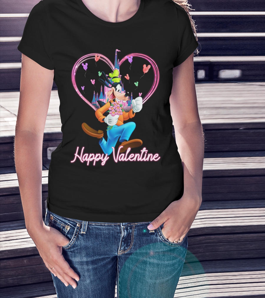 Goofy Happy Valentine Castle Balloons Bouquet T-Shirt