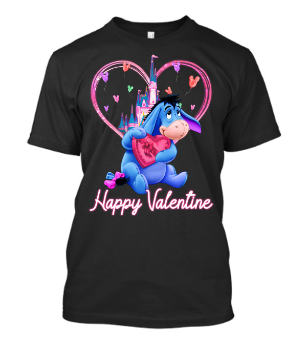 Eeyore Happy Valentine With Heart And Castle T-Shirt