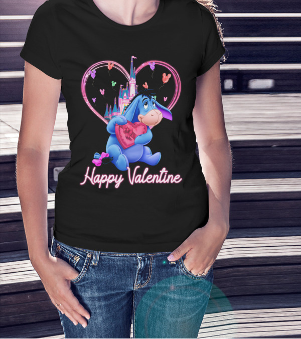 Eeyore Happy Valentine With Heart And Castle T-Shirt