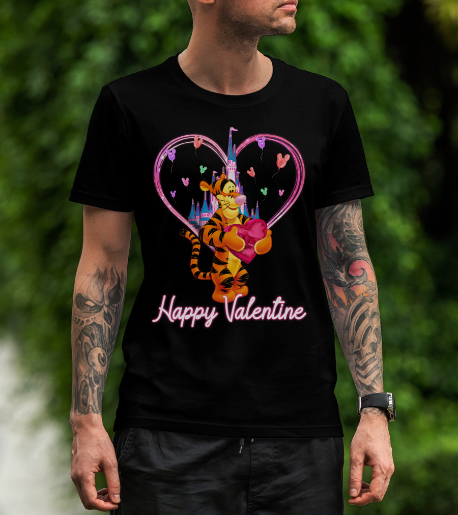 Tigger Happy Valentine Heart Castle Balloons T-Shirt