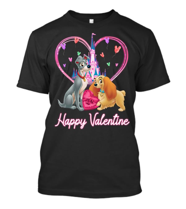 Happy Valentine Lady & The Tramp Heart Castle Balloons T-Shirt