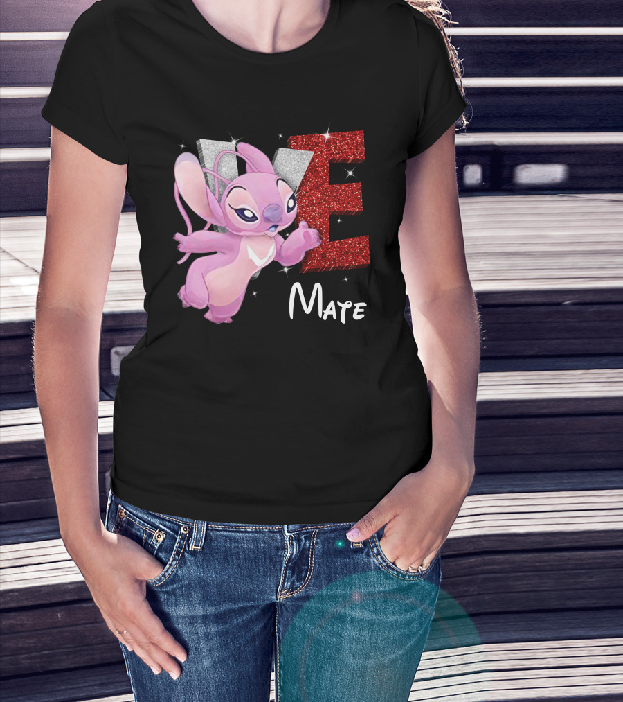 Angel And Stitch Inspired Mate Design With Glittery Love Elements T-Shirt