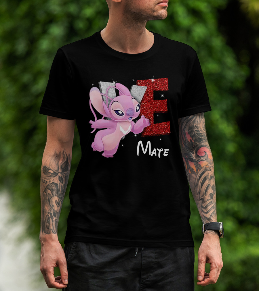 Angel And Stitch Inspired Mate Design With Glittery Love Elements T-Shirt