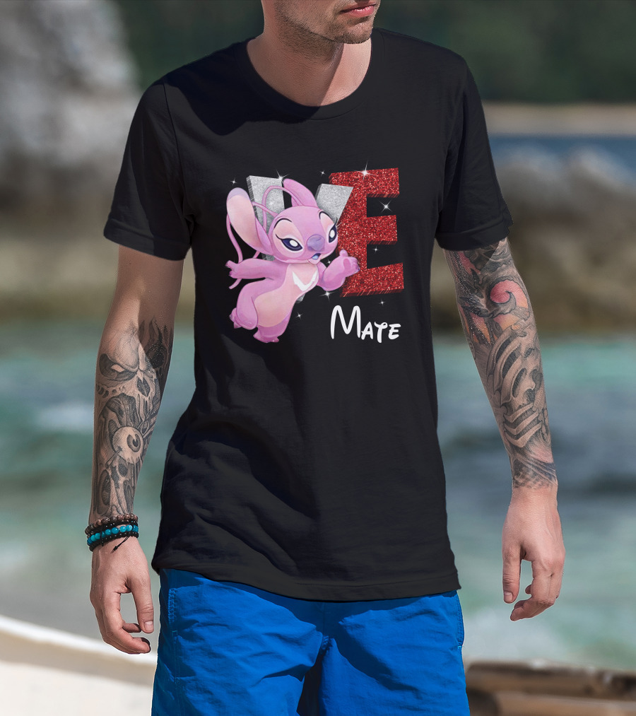 Angel And Stitch Inspired Mate Design With Glittery Love Elements T-Shirt