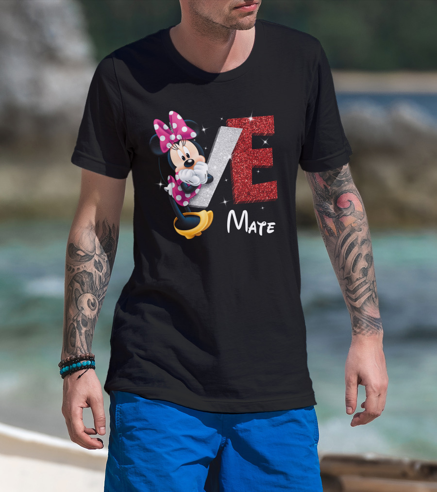Minnie Mate Love Sparkle Bow And E Glitter T-Shirt
