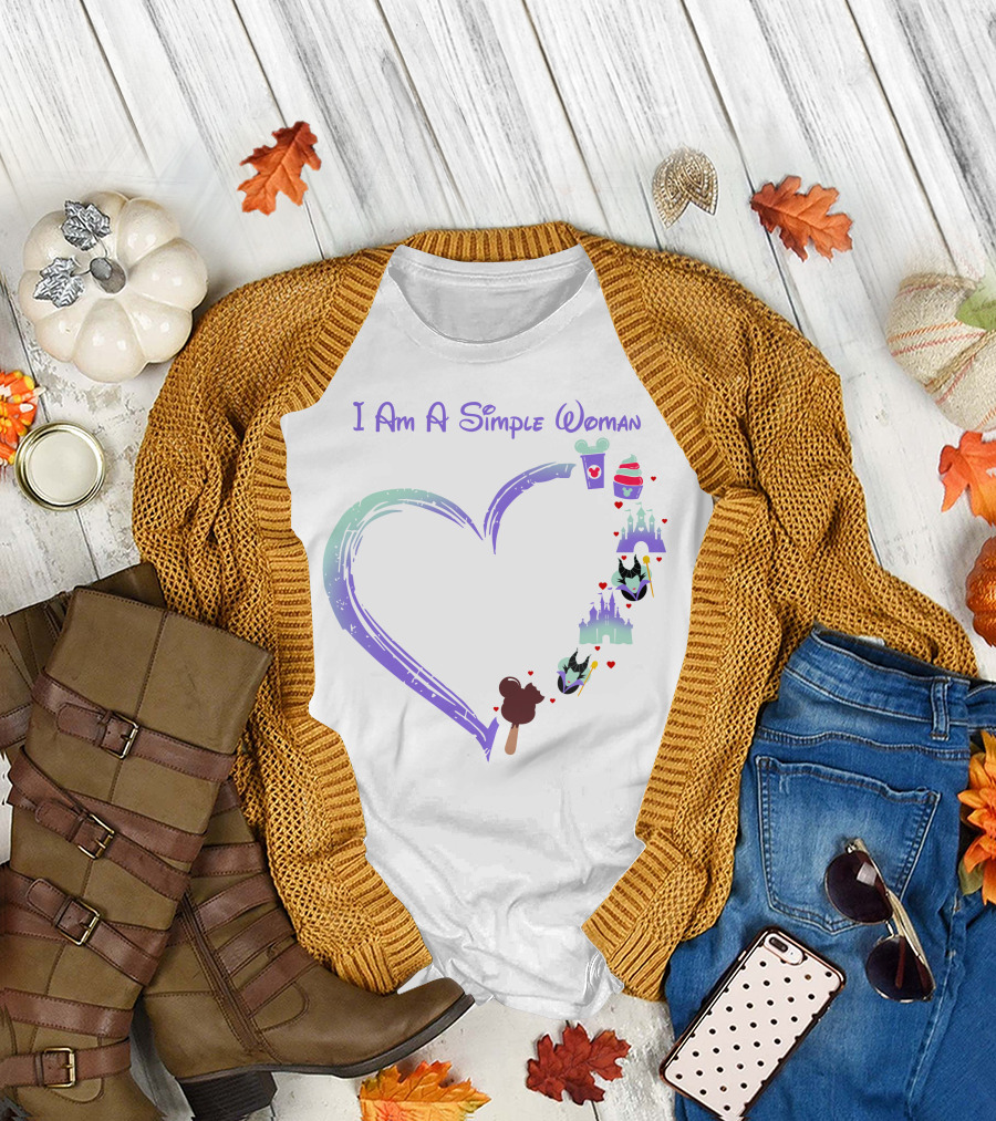 I Am A Simple Woman Heart With Maleficent Castle Ice Cream Cupcake Coffee T-Shirt