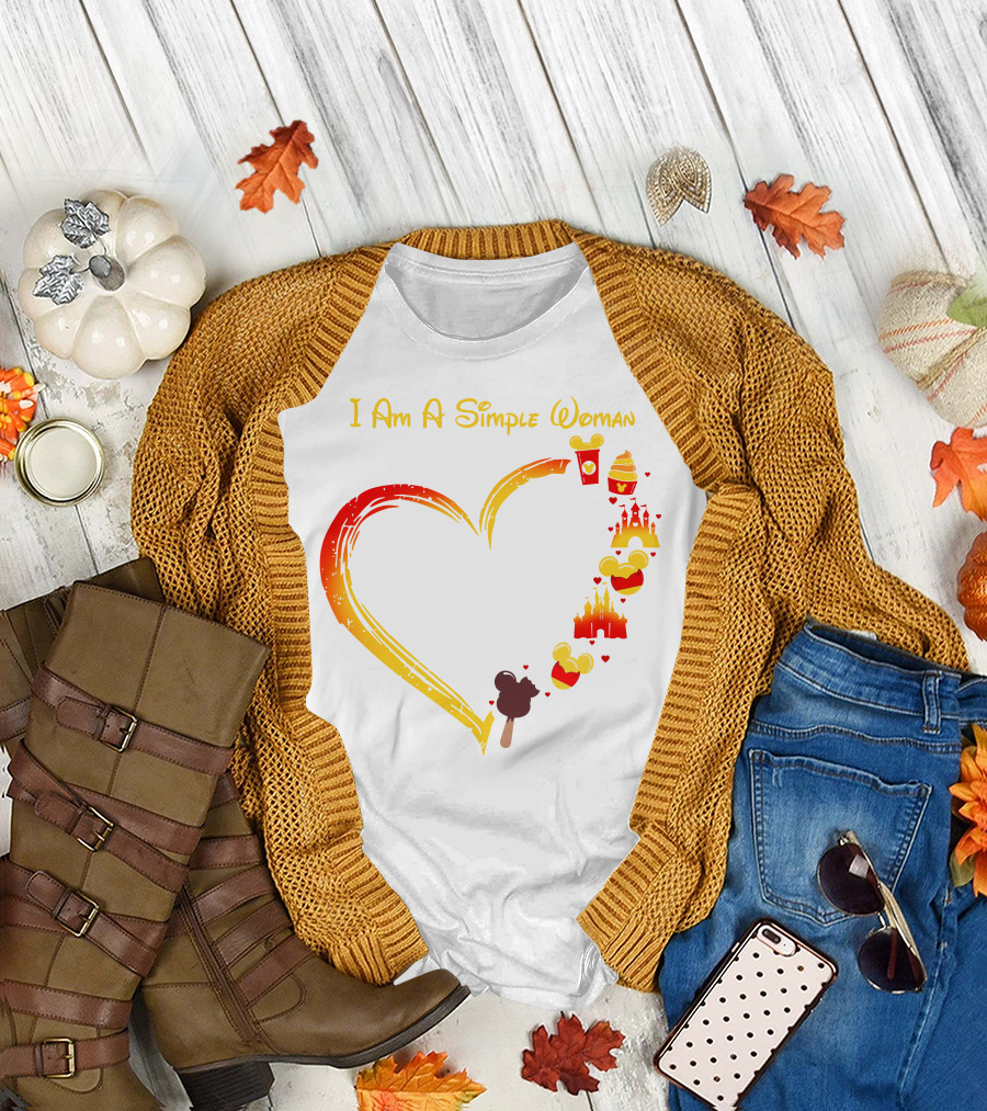 I Am A Simple Woman Heart With Mickey Ears Ice Cream Popcorn Castle T-Shirt