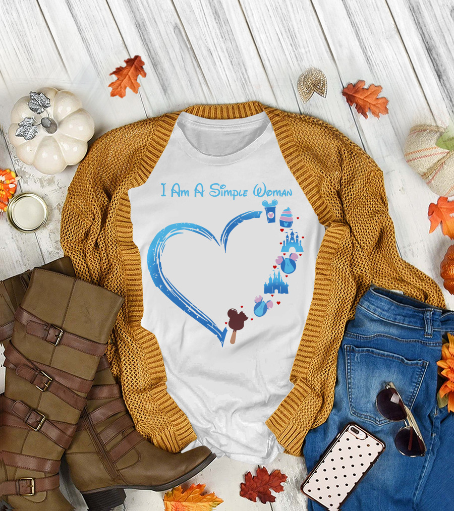 I Am A Simple Woman Heartbeat Mickey Ice Cream Castle Ears T-Shirt