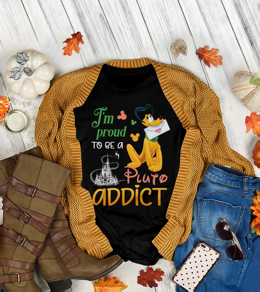 I'm Proud To Be A Pluto Addict Disney Castle And Mickey Ears T-Shirt