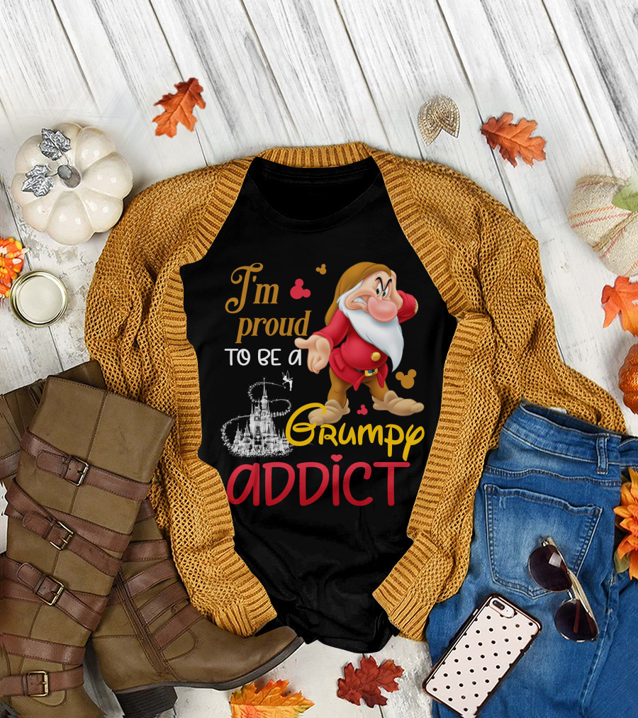 I'm Proud To Be A Grumpy Addict Disney Castle And Character T-Shirt