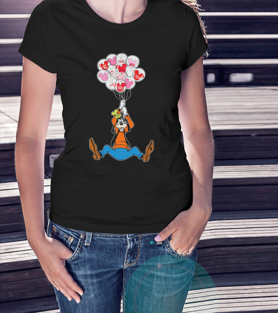 Goofy Balloons Mickey Love Valentine's Xo Hug Minnie Organic T-Shirt