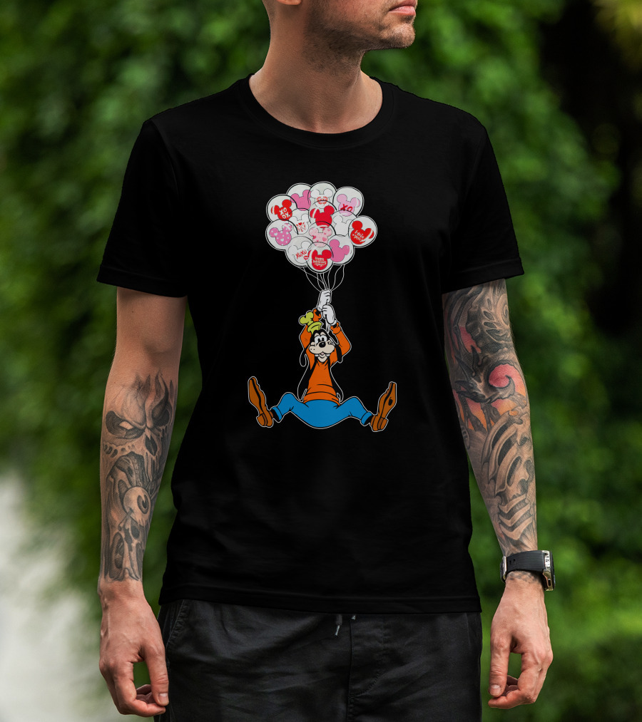 Goofy Balloons Mickey Love Valentine's Xo Hug Minnie Organic T-Shirt