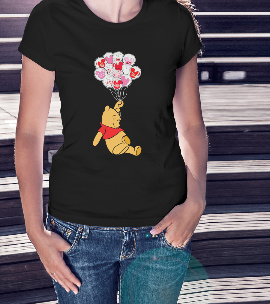 Winnie The Pooh Balloons With Mickey Ears And Sweet Messages T-Shirt