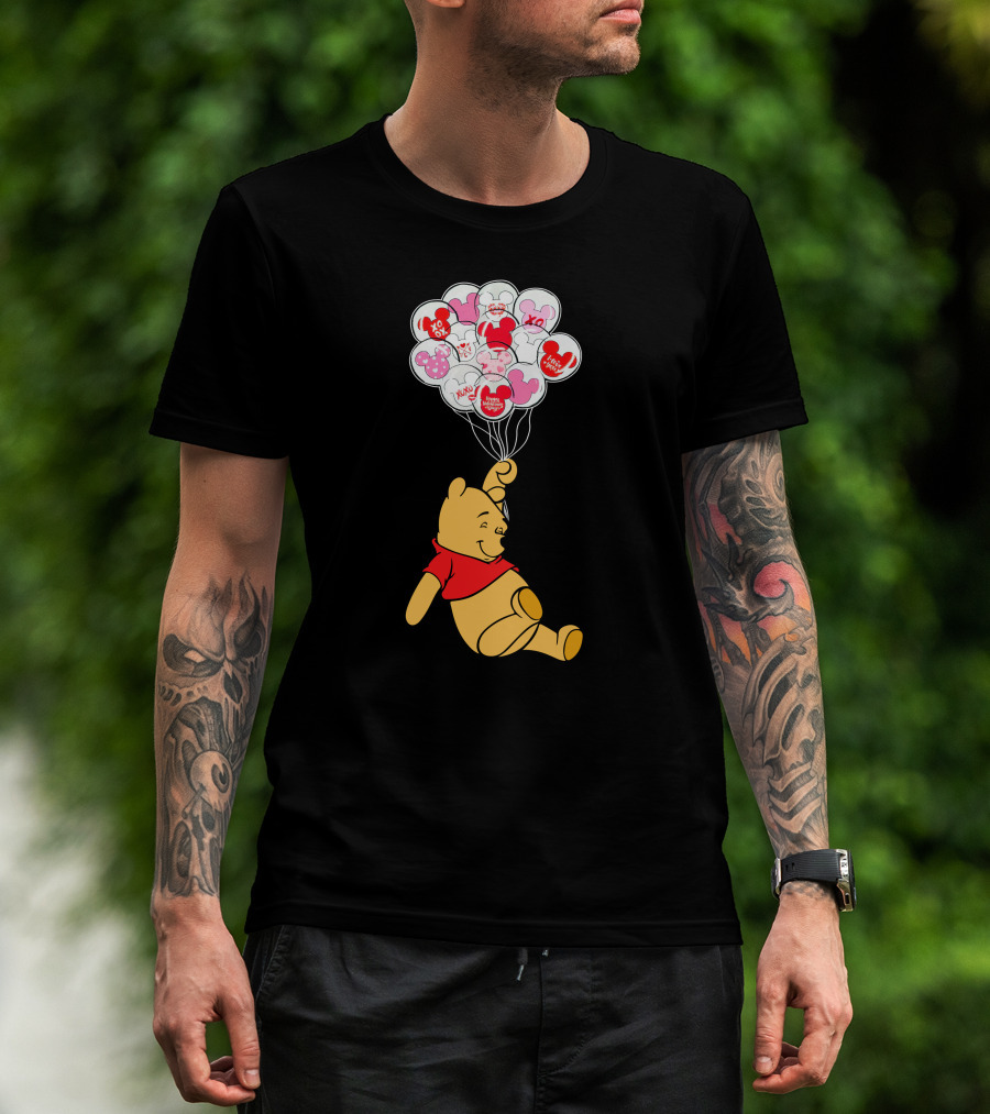 Winnie The Pooh Balloons With Mickey Ears And Sweet Messages T-Shirt