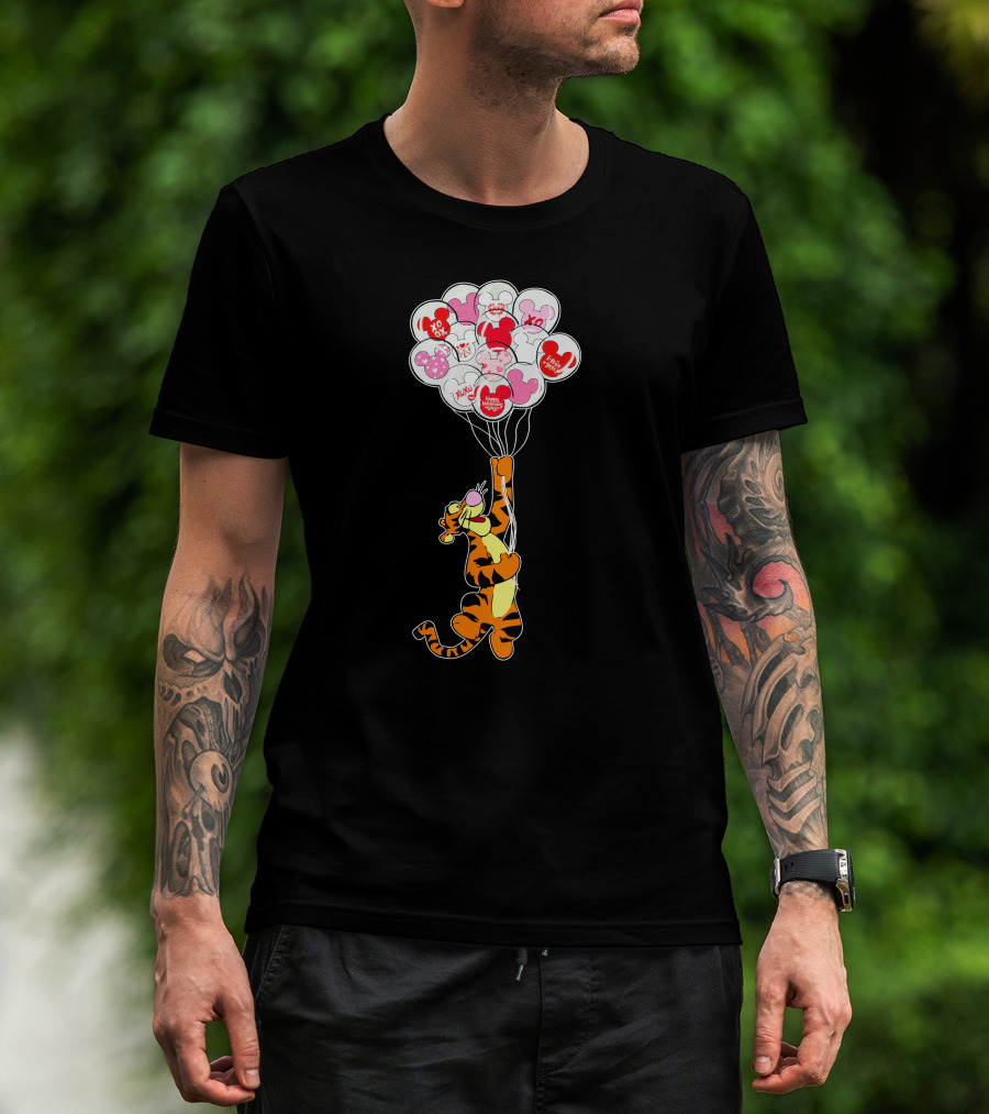 Tigger Flying With Mickey Balloons Valentine's Day Xo Hunny Disney T-Shirt