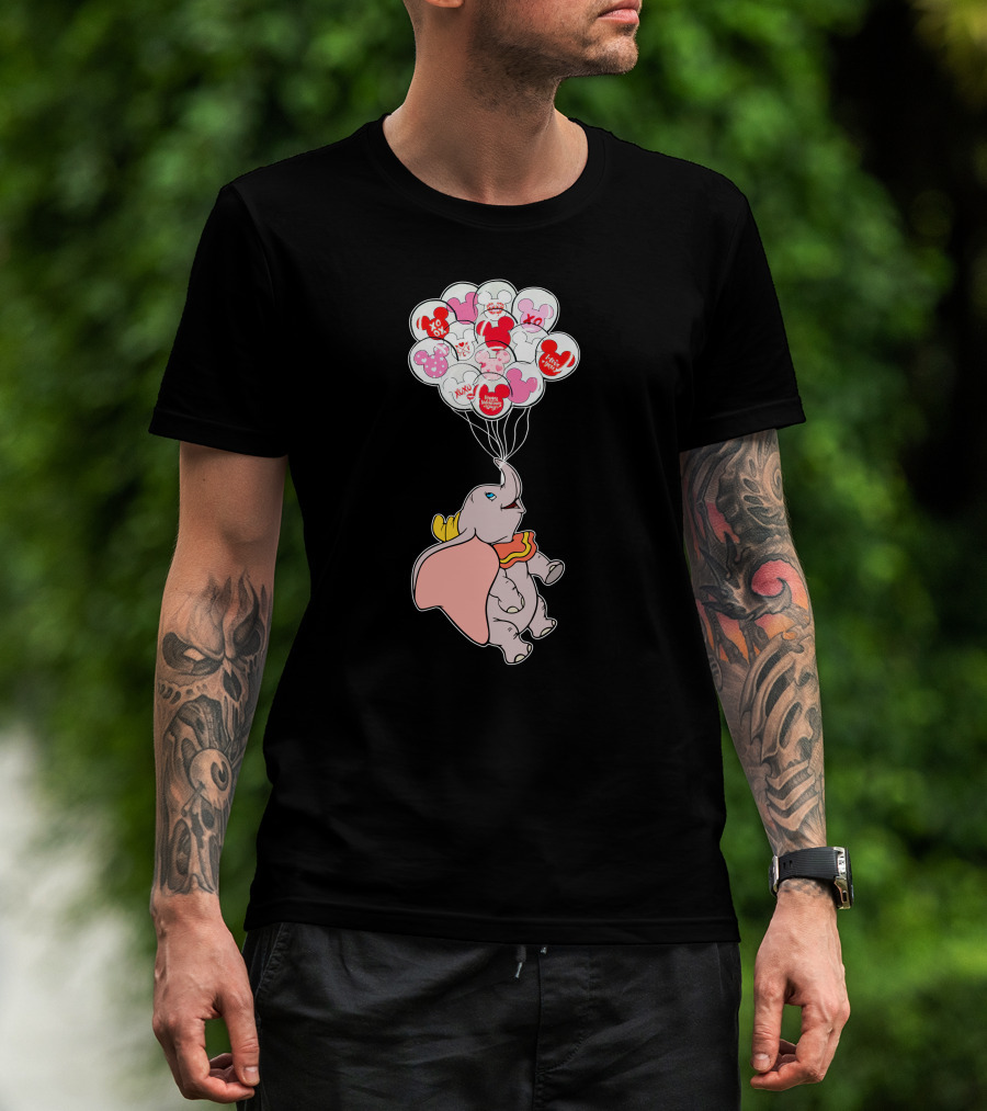 Dumbo Flying With Heart Balloons Featuring Valentine Xo And Mickey T-Shirt