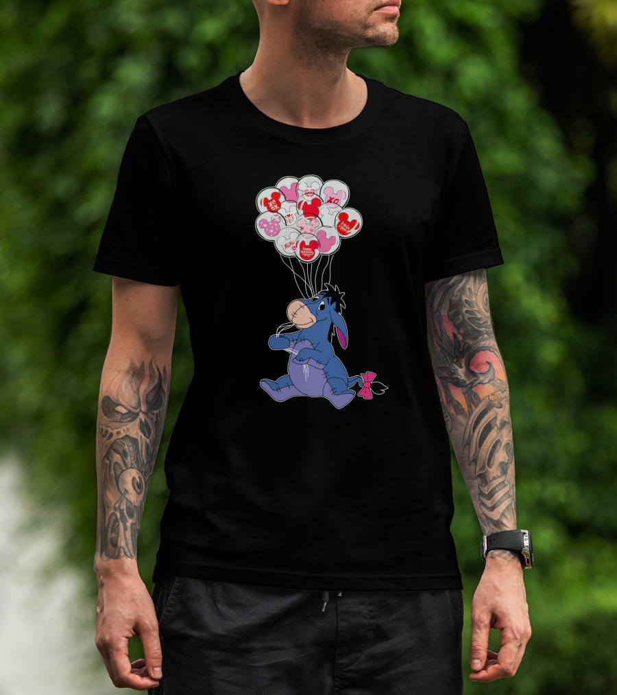 Eeyore Holding Valentine's Day Mickey Balloons T-Shirt