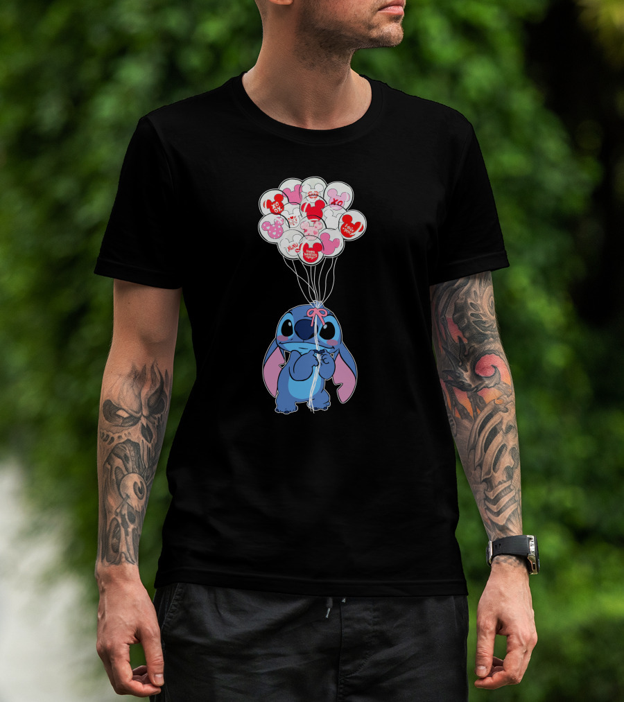 Stitch And Mickey Balloons Valentine's Xo Love T-Shirt