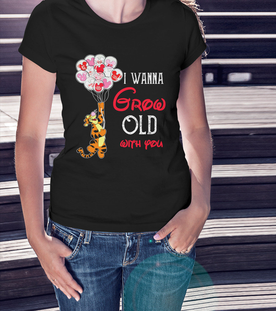 I Wanna Grow Old With You Tigger Balloons Hearts Xo T-Shirt
