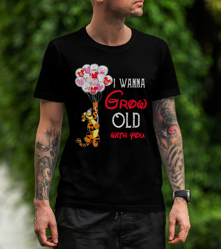 I Wanna Grow Old With You Tigger Balloons Hearts Xo T-Shirt