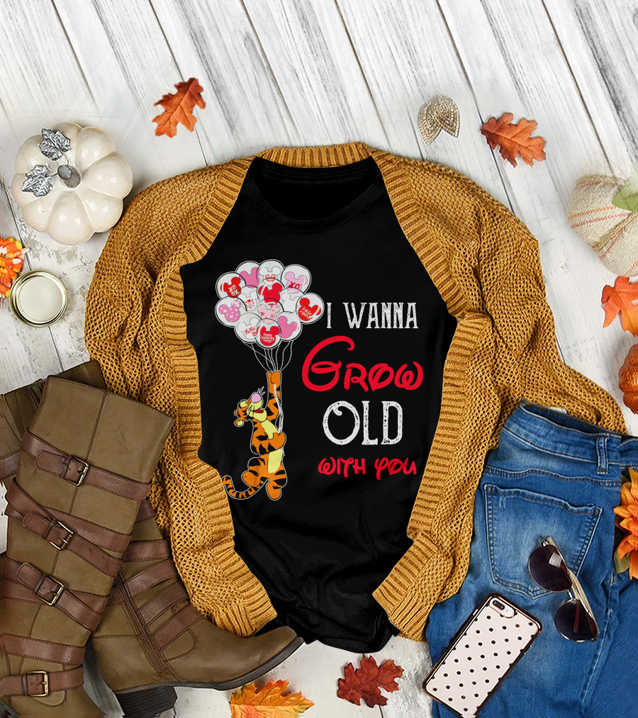 I Wanna Grow Old With You Tigger Balloons Hearts Xo T-Shirt