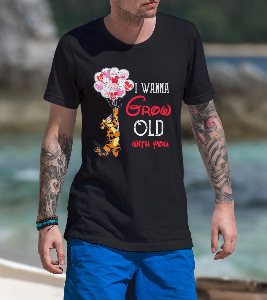I Wanna Grow Old With You Tigger Balloons Hearts Xo T-Shirt