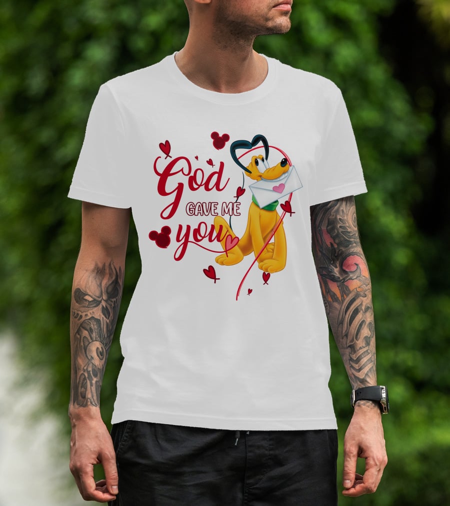 Pluto God Gave Me You Hearts And Mickey Mouse Icons T-Shirt