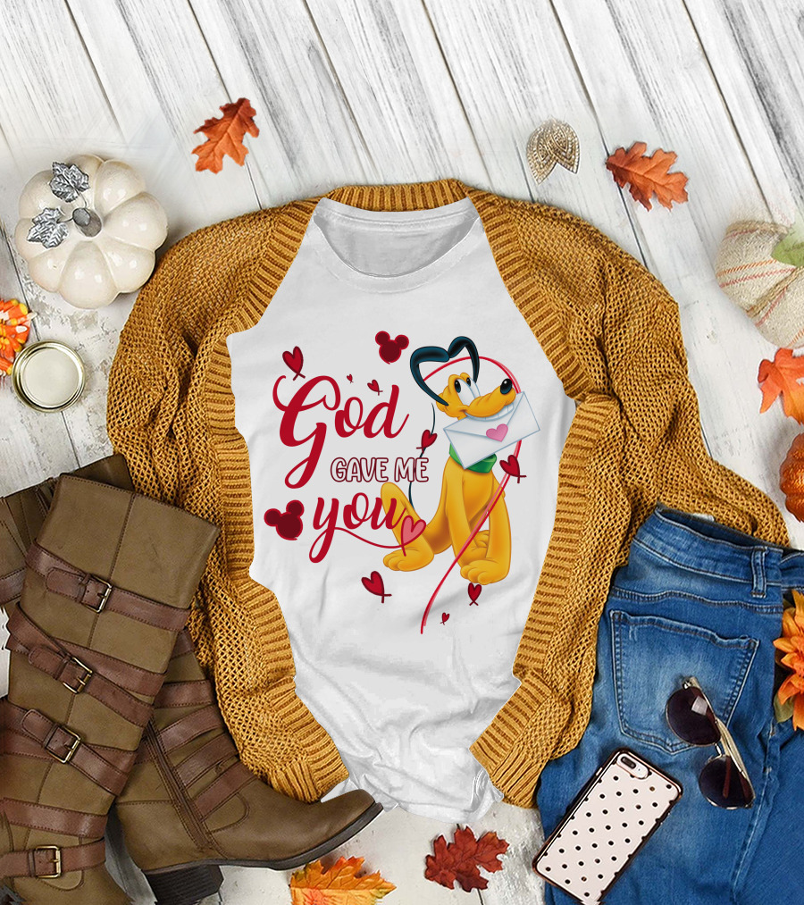 Pluto God Gave Me You Hearts And Mickey Mouse Icons T-Shirt