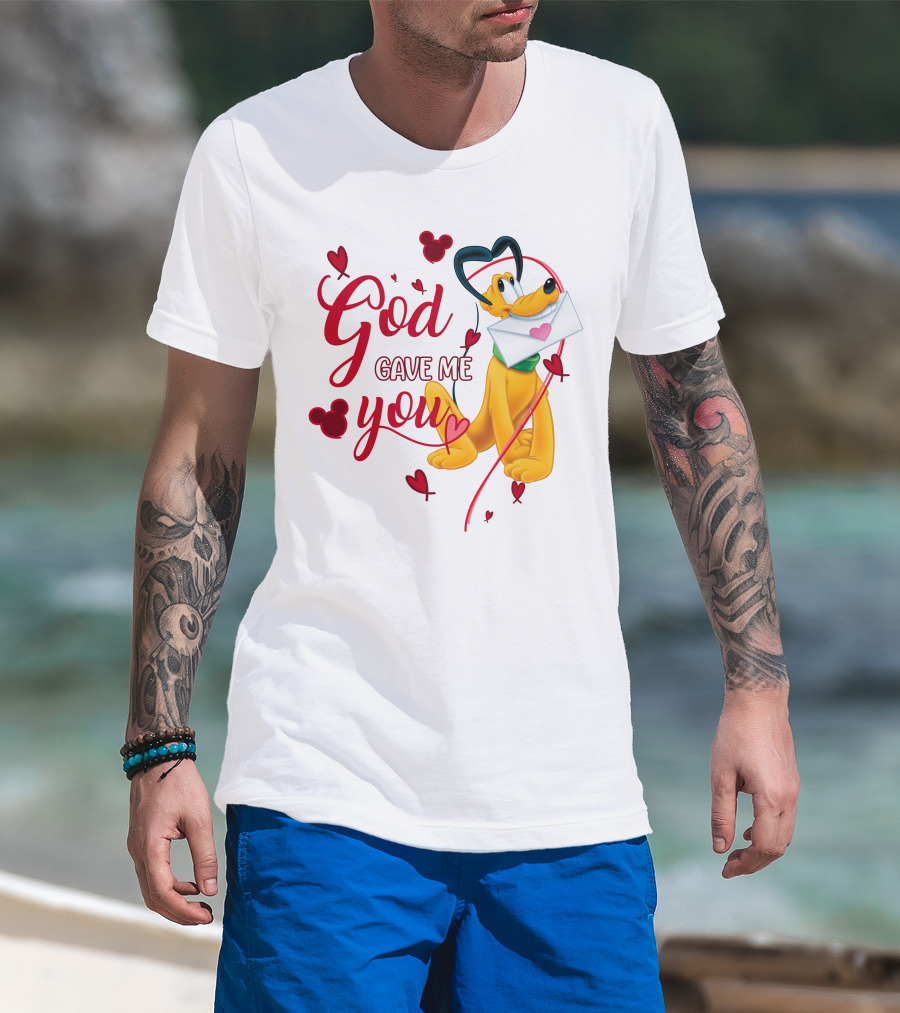 Pluto God Gave Me You Hearts And Mickey Mouse Icons T-Shirt
