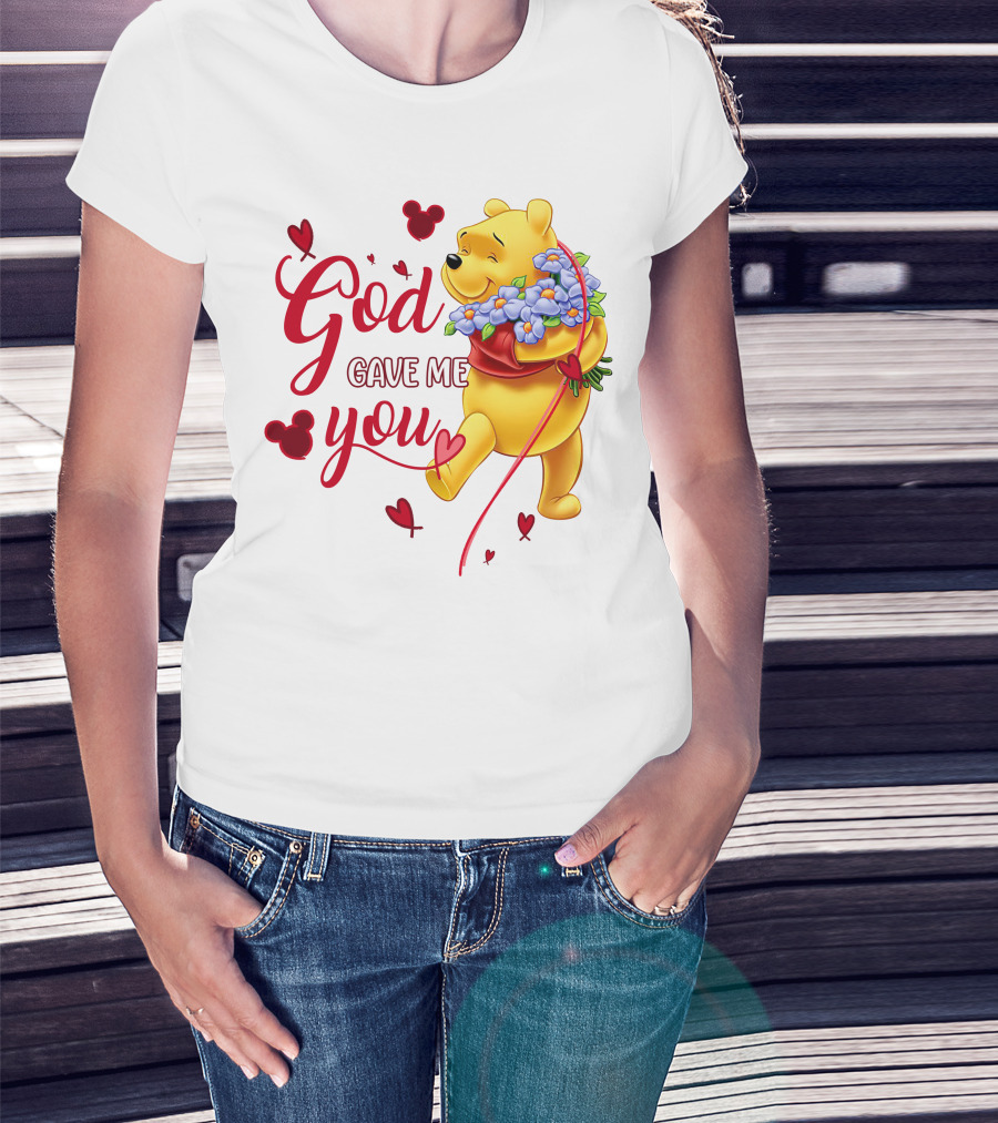 God Gave Me You Pooh Flowers Hearts Iconic Character T-Shirt