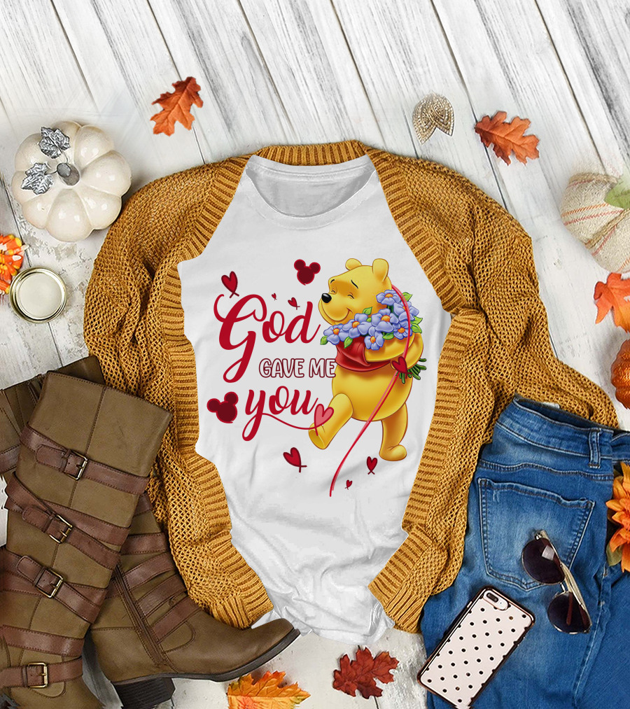 God Gave Me You Pooh Flowers Hearts Iconic Character T-Shirt