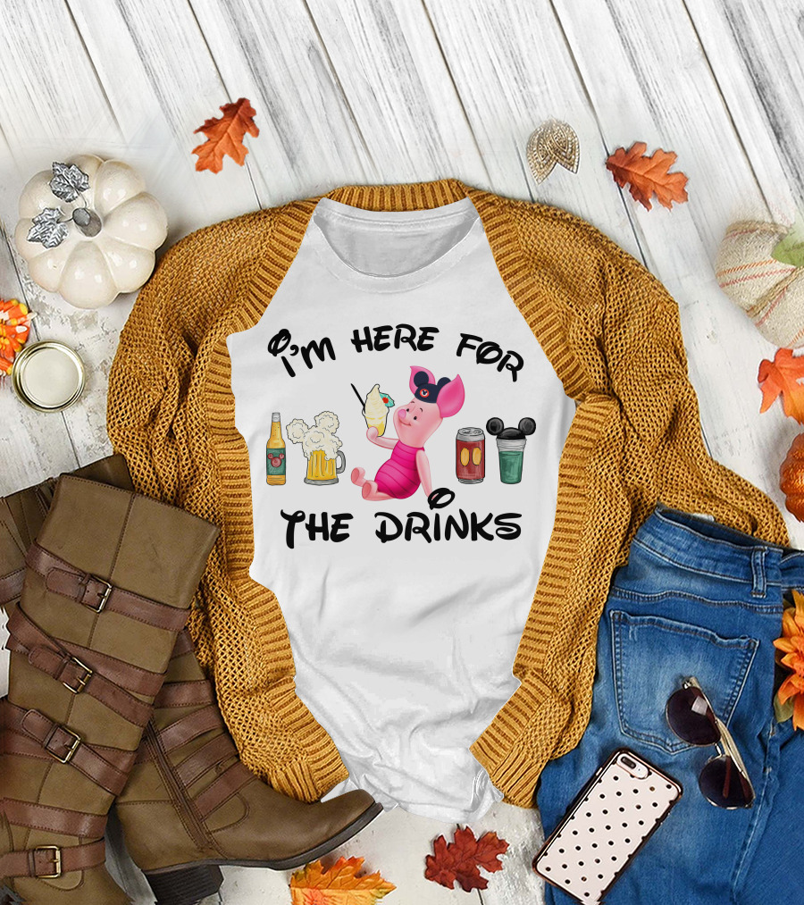 I'm Here For The Drinks Piglet Ice Cream Mickey Ears T-Shirt