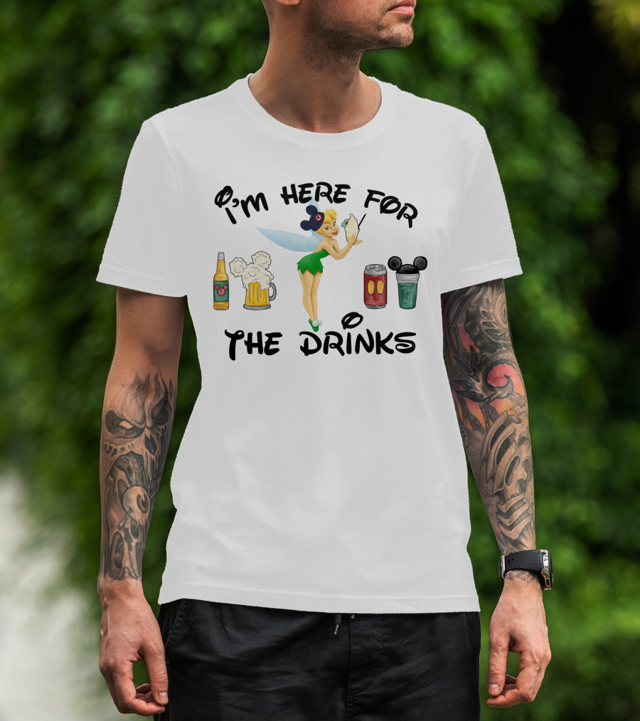 I'm Here For The Drinks Tinkerbell Beer Mouse Ears T-Shirt