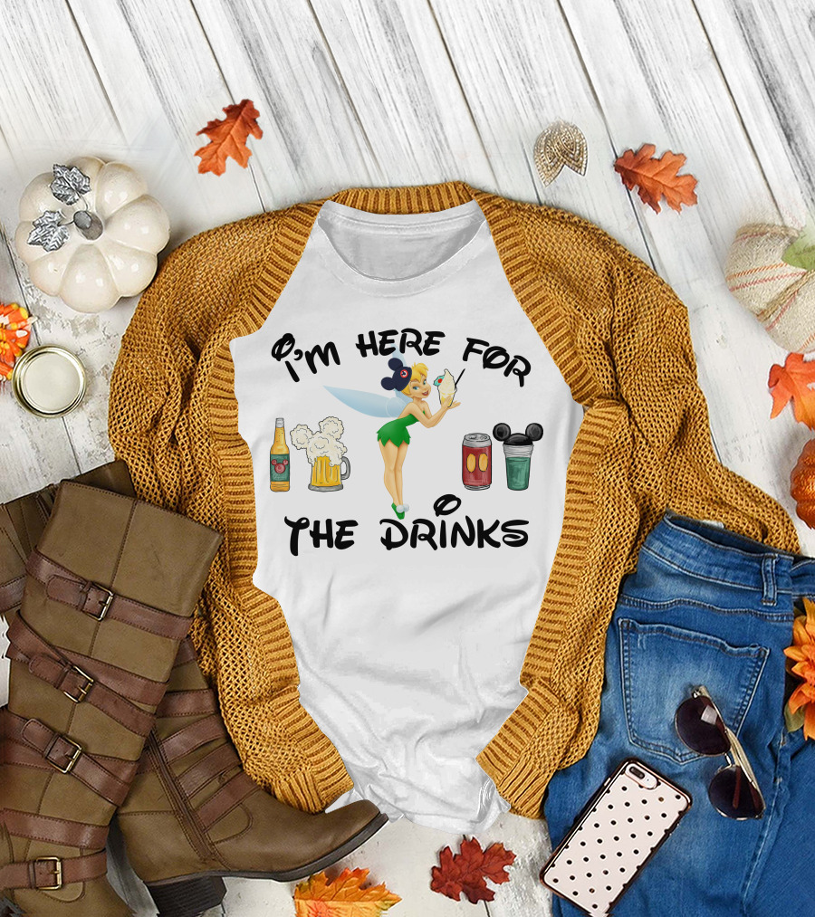 I'm Here For The Drinks Tinkerbell Beer Mouse Ears T-Shirt