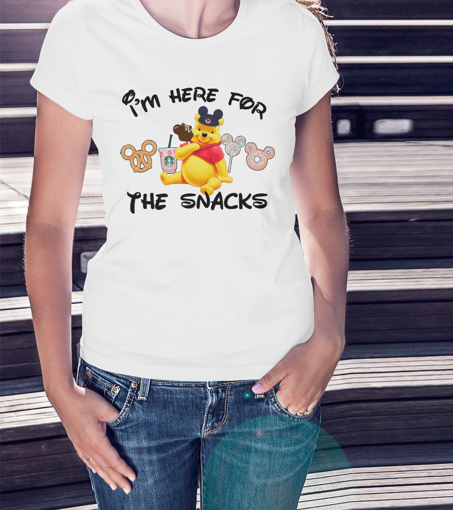 I'm Here For The Snacks Pooh Pretzel Mickey Mouse Ice Cream Donut Lollipops Starbucks Coffee T-Shirt