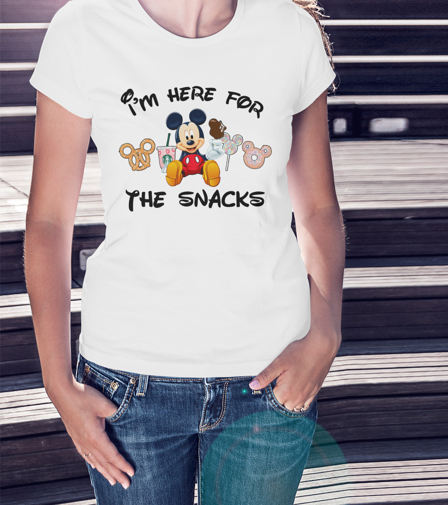 I'm Here For The Snacks Mickey Mouse Pretzel Donut Candy Starbucks T-Shirt