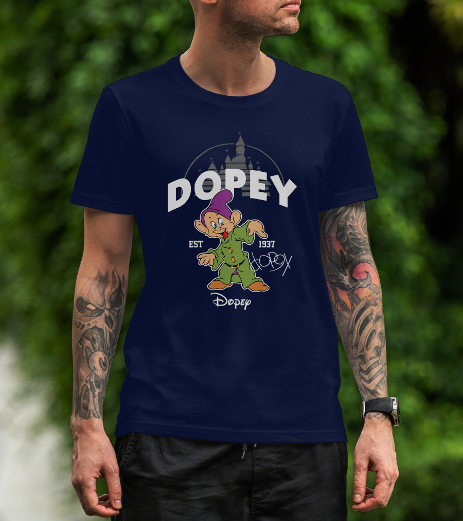 Dopey Est 1937 Castle Background Disney Character T-Shirt