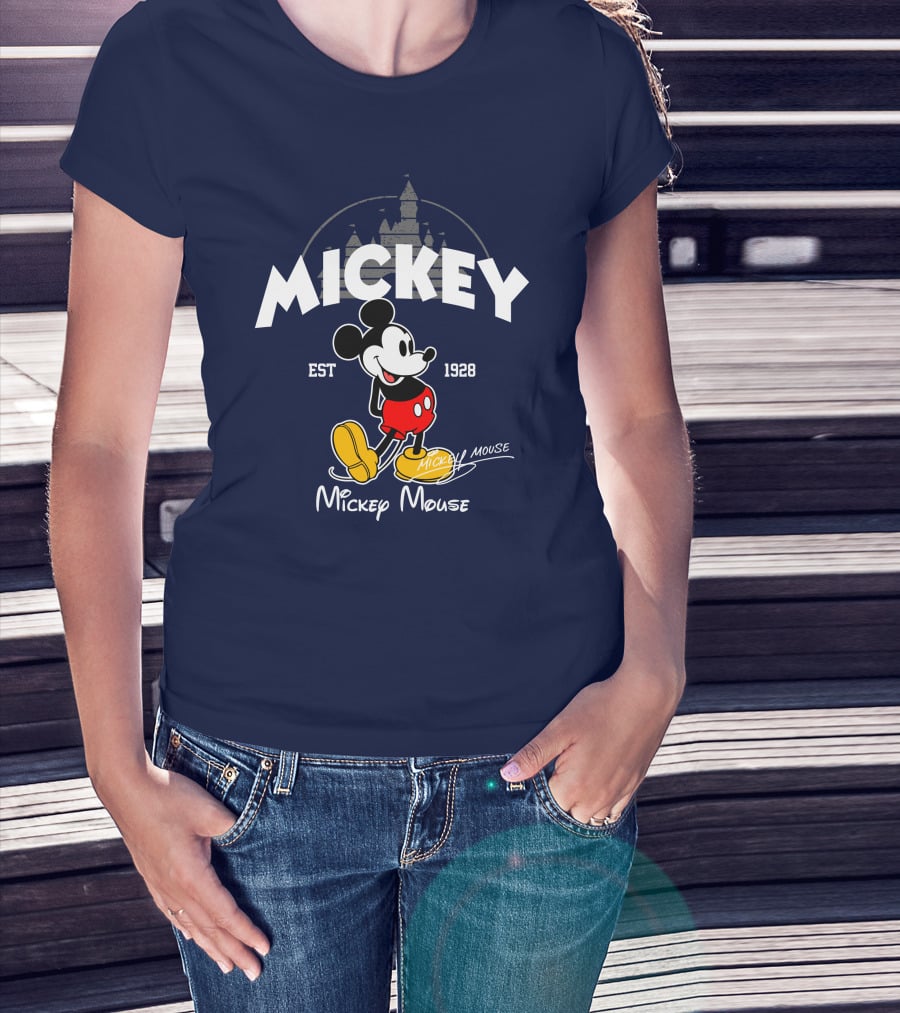 Mickey Mouse Est 1928 Castle Backdrop T-Shirt
