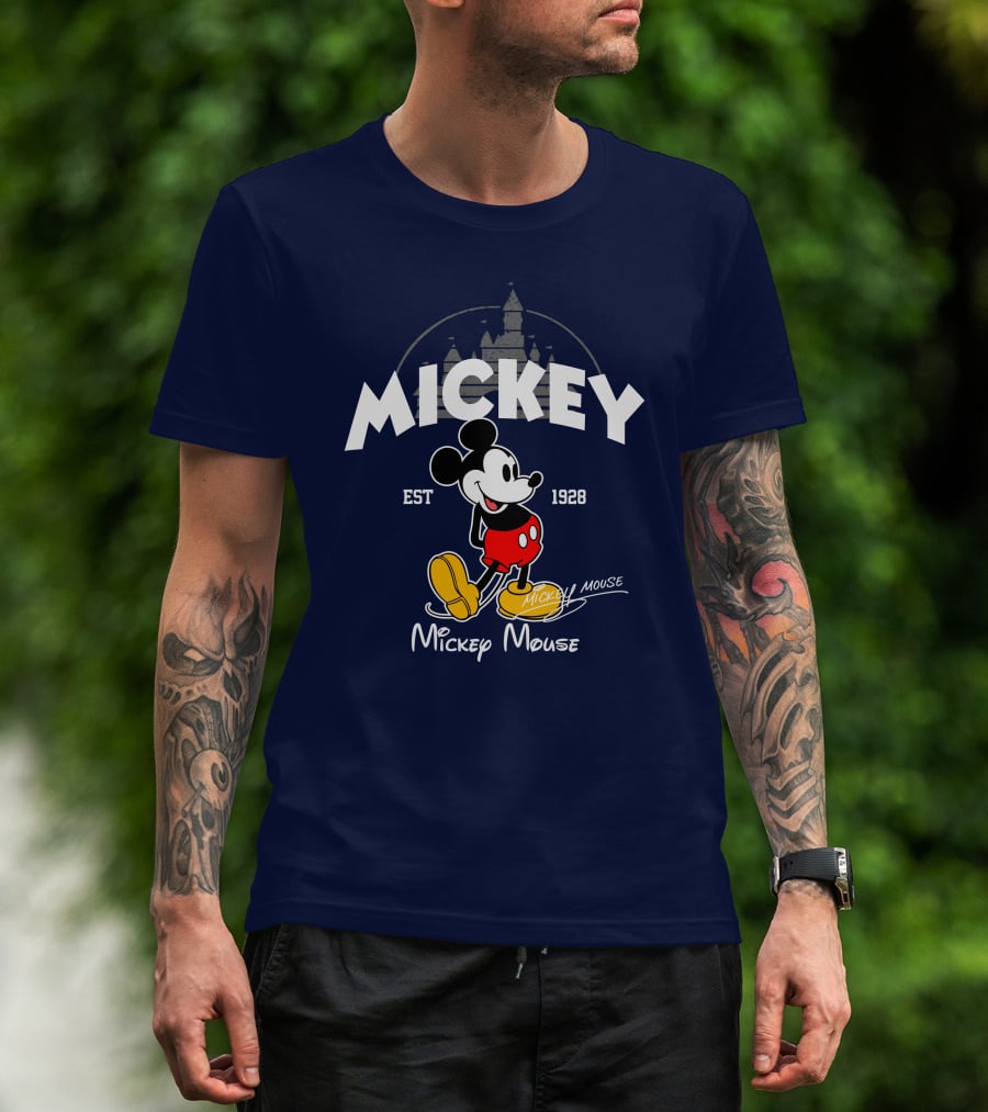 Mickey Mouse Est 1928 Castle Backdrop T-Shirt