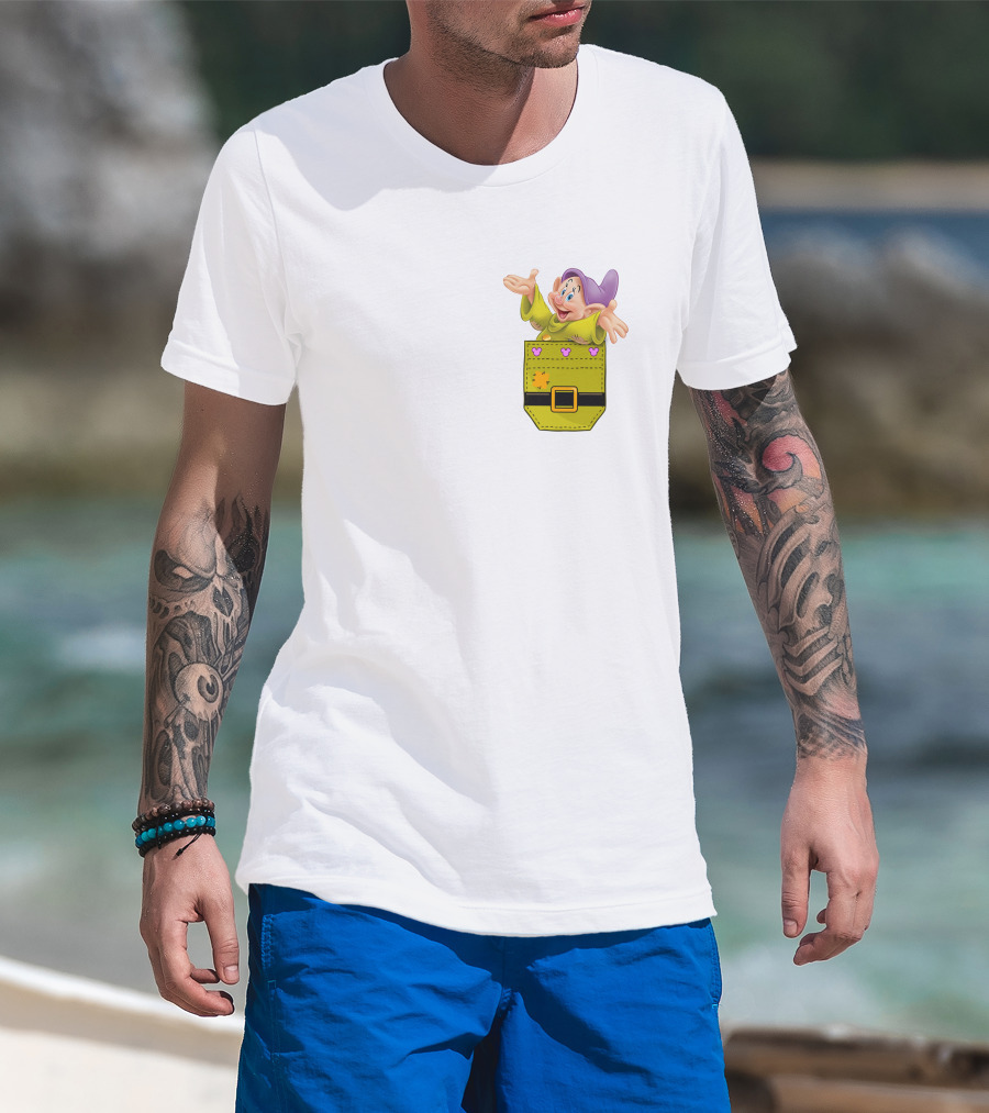 Dopey Seven Dwarfs Pocket Cartoon Character Disney T-Shirt