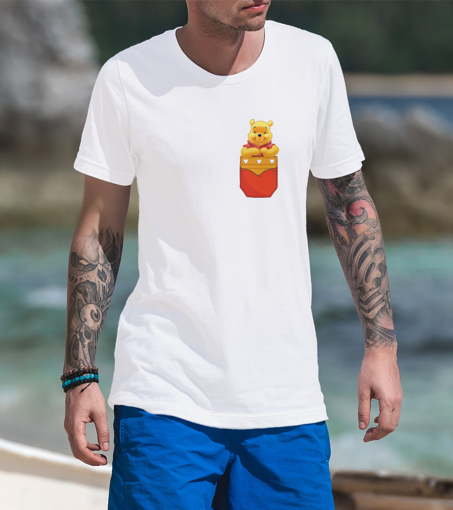 Winnie The Pooh In Red Pocket T-Shirt
