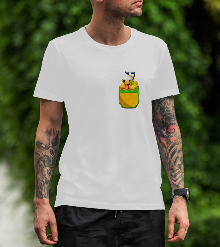 Pluto Disney Yellow Dog In Pocket T-Shirt
