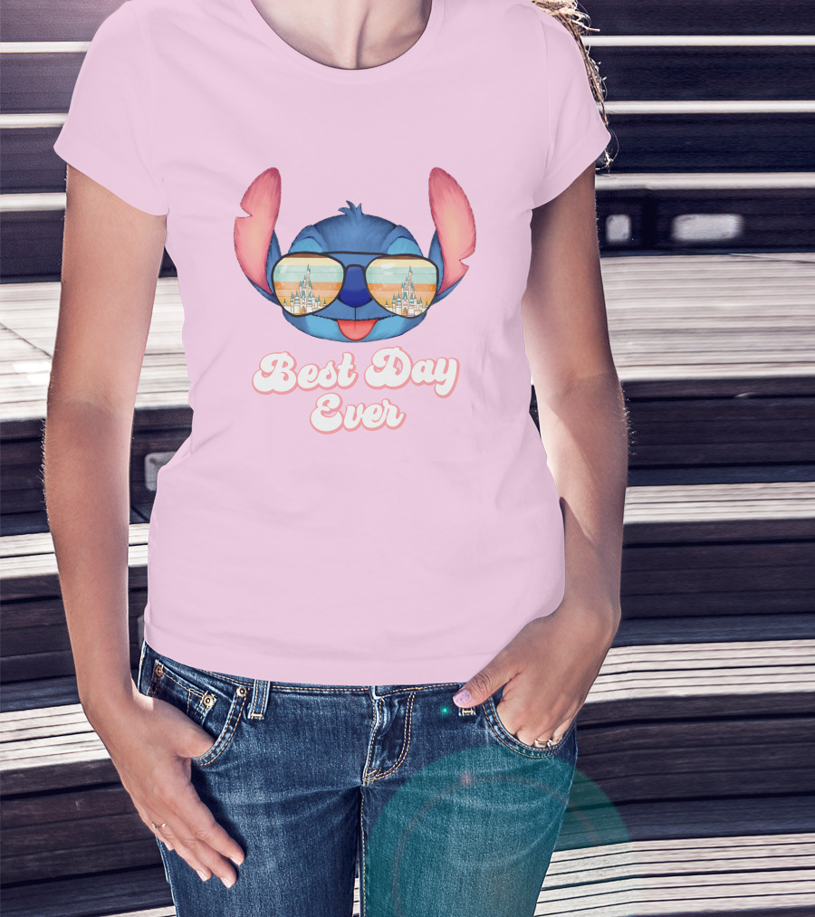 Best Day Ever Stitch Wearing Sunglasses With Castle Reflection T-Shirt