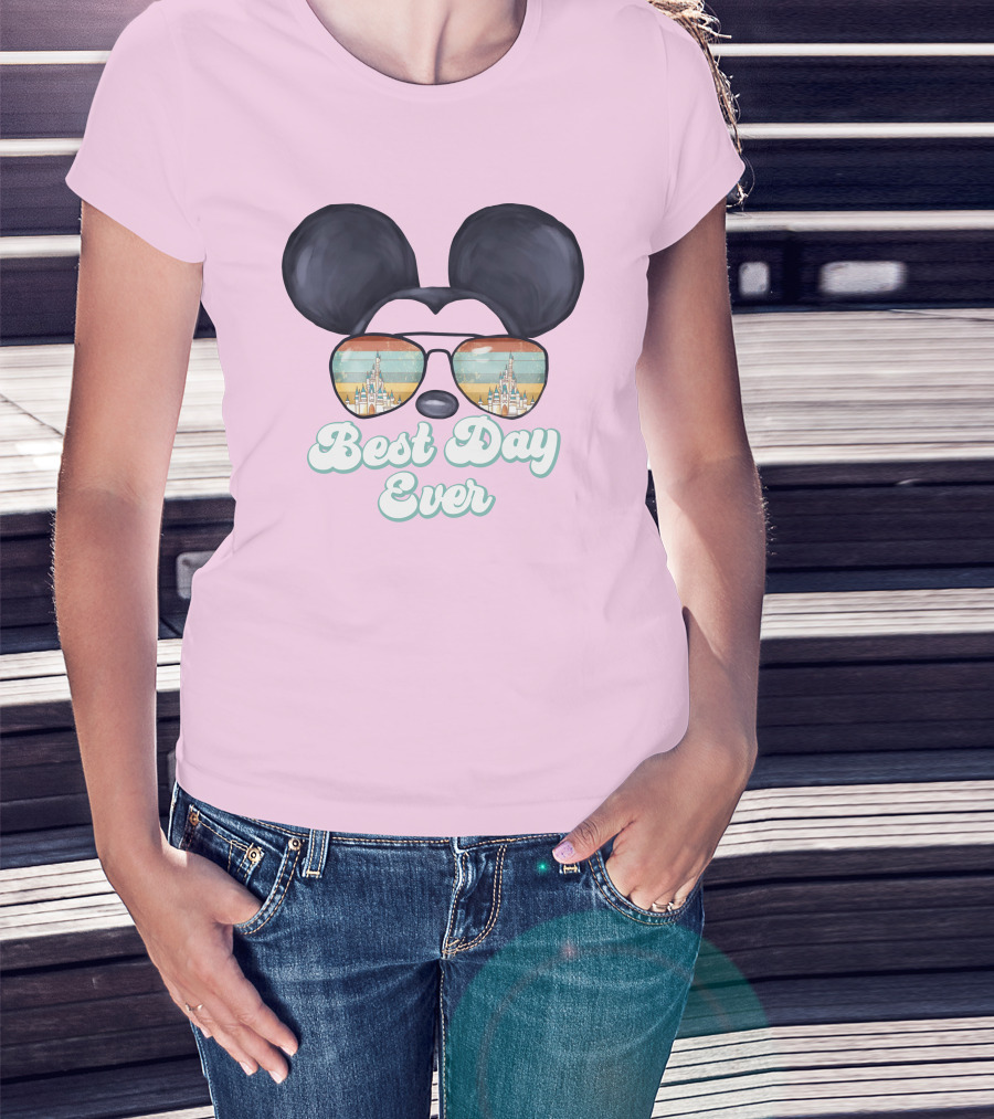 Mickey Best Day Ever Glasses Castle Retro T-Shirt