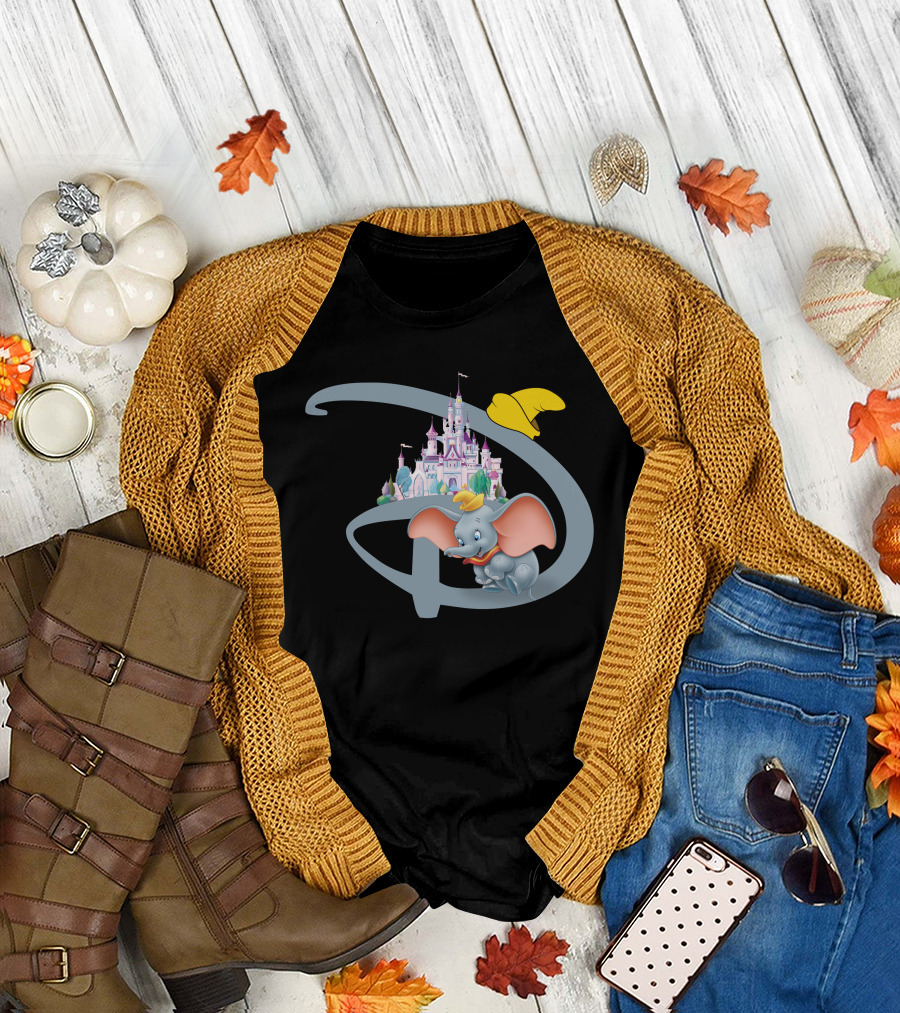 Disney Dumbo Castle With Iconic Hat And Letter D T-Shirt