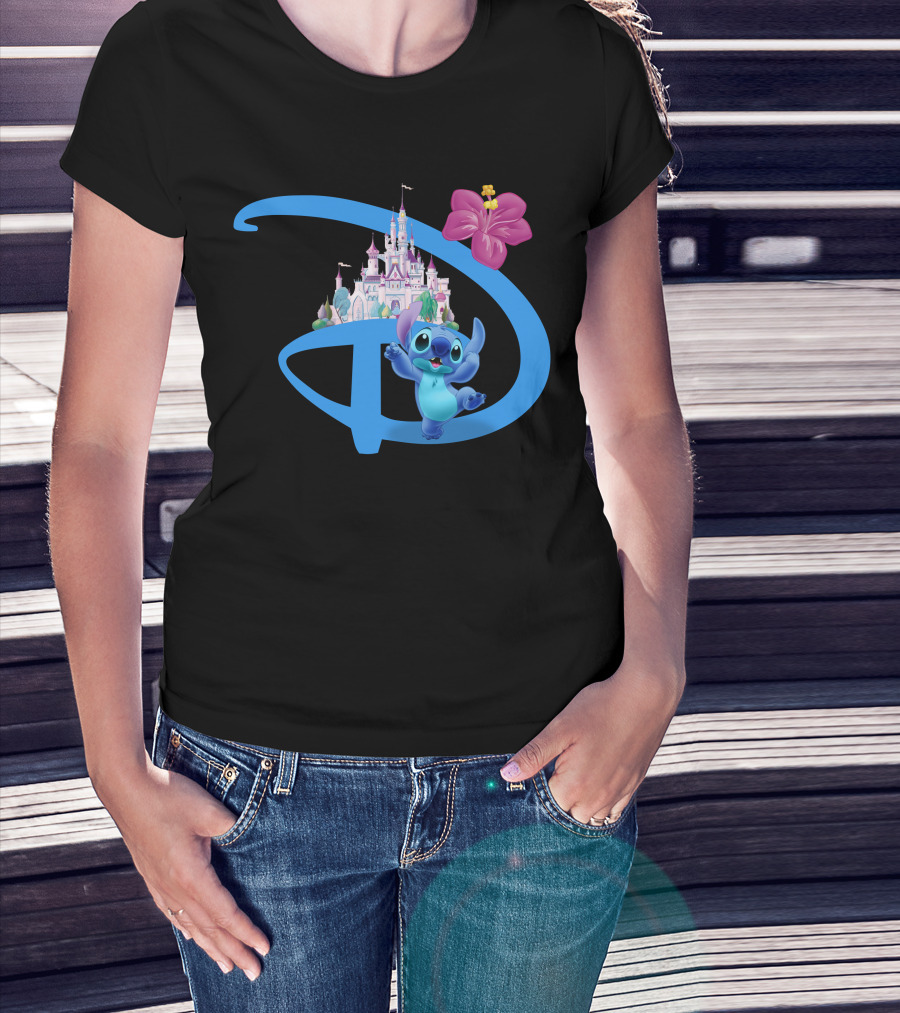Stitch Disney Castle Hibiscus Flower T-Shirt